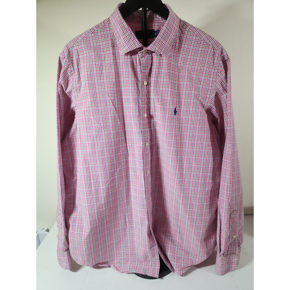 Ralph Lauren Pony Pink Plaid Long sleeved Buttondown Shirt Large XL Cotton